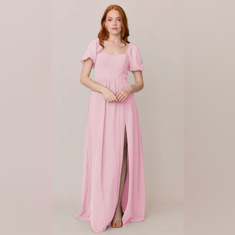 Revelry Isabella size 6 pink chiffon bridesmaid dress corset bodice prom formal